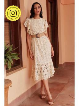 BOHO-CHIC By Sukriti Jain - Cream Guipure and Eyelet Lace Midi Dress