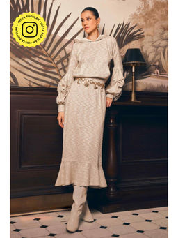 BOHO-CHIC By Sukriti Jain - Cream Metallic Creme Hoodie And Skirt Set