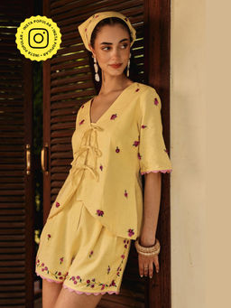 BOHO-CHIC By Sukriti Jain - Yellow The Buttercup French Knot Top And Shorts Set