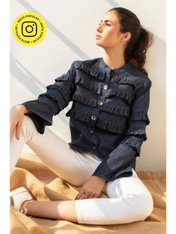 BOHO-CHIC By Sukriti Jain - Blue Ruffle Detailed Denim Shirt
