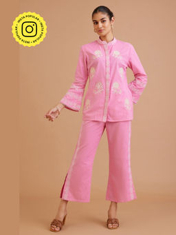 BOHO-CHIC By Sukriti Jain - Pink Cosmos Embroidered Top And Pant Set