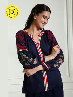 BOHO-CHIC By Sukriti Jain - Navy Blue Enchanting Floral Embroidered Top