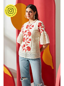 BOHO-CHIC By Sukriti Jain - Cream Striking Embroidery And Cutwork Top