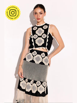 BOHO-CHIC By Sukriti Jain - Black Honeycomb Flowers Top