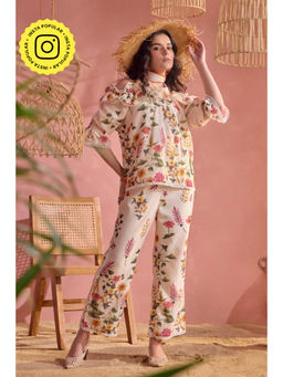 BOHO-CHIC By Sukriti Jain - Cream Dainty Off The Shoulder Top And Pant Set
