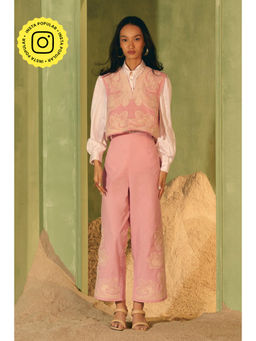 BOHO-CHIC By Sukriti Jain - Pink Boho Chic Flamingo Shirt And Pant With Waistcoat