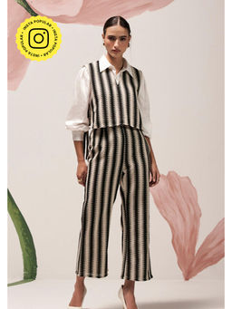 BOHO-CHIC By Sukriti Jain - Black Crochet Monochrome Shirt And Pant With Waistcoat