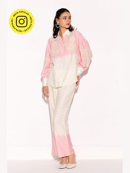 BOHO-CHIC By Sukriti Jain - White Como Ombre Shirt And Pant Set