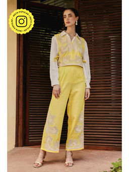 BOHO-CHIC By Sukriti Jain - Yellow Embroidered Shirt with Pant and Waistcoat