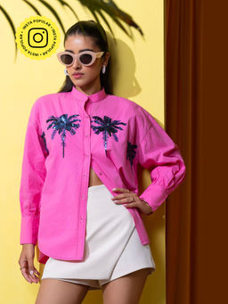 BOHO-CHIC By Sukriti Jain - Pink Exquisite Hand Embellished Palm Shirt