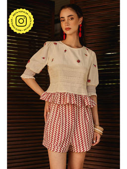 BOHO-CHIC By Sukriti Jain - Red Roseate Chevron Top And Shorts Set