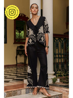 BOHO-CHIC By Sukriti Jain - Black Palmera Honeycomb Top And Pant Set