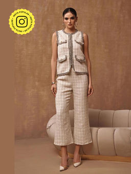 BOHO-CHIC By Sukriti Jain - Cream Metallic Tweed Waistcoat And Pant Set