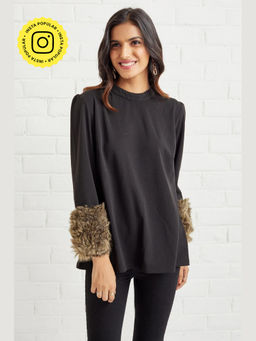 BOHO-CHIC By Sukriti Jain - Black Fur Trimmed Top