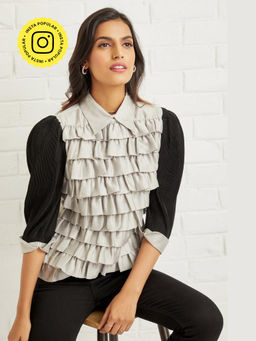 BOHO-CHIC By Sukriti Jain - Grey Beautifully Crafted Ruffled Top