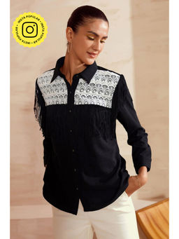 BOHO-CHIC By Sukriti Jain - Black Tassels And Lace Inserted Shirt