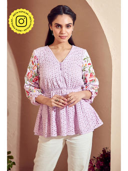 BOHO-CHIC By Sukriti Jain - Purple Springtime Broderie Embroidered Top