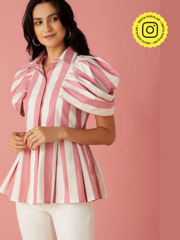 BOHO-CHIC By Sukriti Jain - Pink Striped Peplum Top