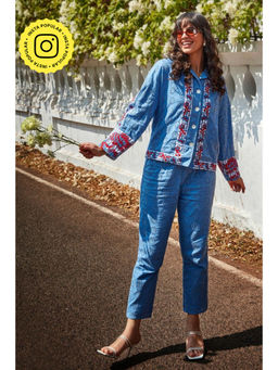 BOHO-CHIC By Sukriti Jain - Blue The Boho Chic Broderie Shirt And Pant Set