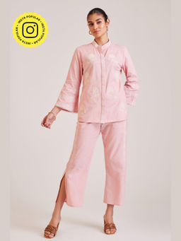 BOHO-CHIC By Sukriti Jain - Pink Embroidered Shirt And Pant Set