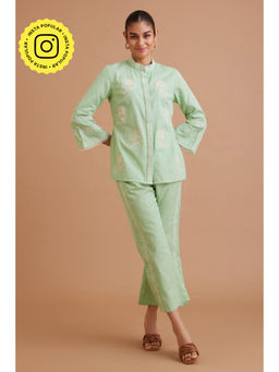 BOHO-CHIC By Sukriti Jain - Green Mint Embroidered Shirt And Pant Set