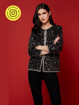 BOHO-CHIC By Sukriti Jain - New Years Eve Sequinned Tweed Trims Jacket