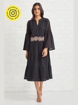 BOHO-CHIC By Sukriti Jain - Black Broderie Tiered Midi Dress