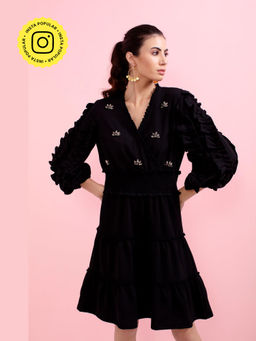 BOHO-CHIC By Sukriti Jain - Blue Hand Embellished Ruffled Sleeved Dress