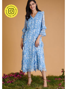 BOHO-CHIC By Sukriti Jain - Blue Floral Sweetheart Dress