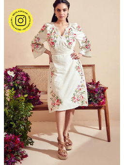 BOHO-CHIC By Sukriti Jain - Cream The Enchanted Embroidered Midi Dress