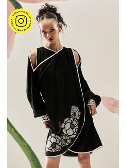 BOHO-CHIC By Sukriti Jain - Black Flattering Cold Shoulder Applique Mini Dress