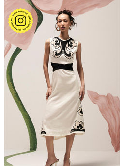 BOHO-CHIC By Sukriti Jain - White Mochrome Cutwork Embroidered Midi Dress