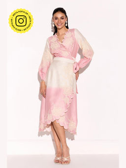 BOHO-CHIC By Sukriti Jain - Pink Como Ombre Wrap Midi Dress