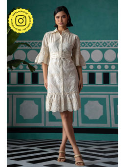 BOHO-CHIC By Sukriti Jain - Cream Broderie Shirt Knee Length Dress