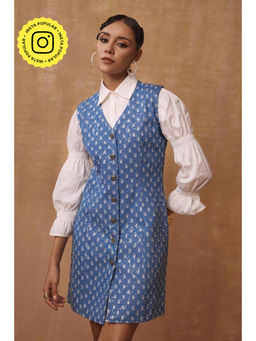 BOHO-CHIC By Sukriti Jain - Blue Metallic Denim Waistcoat Mini Dress