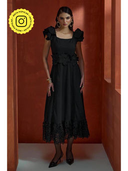 BOHO-CHIC By Sukriti Jain - Black Flutter Sleeved Midi Dress