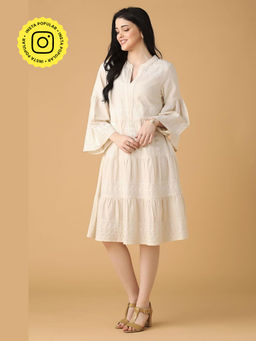 BOHO-CHIC By Sukriti Jain - Cream Tiered Midi Dress With Bell Sleeves