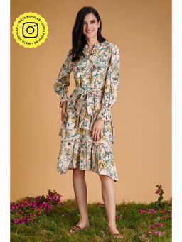 BOHO-CHIC By Sukriti Jain - Peach Summertime Printed Midi Dress and Belt