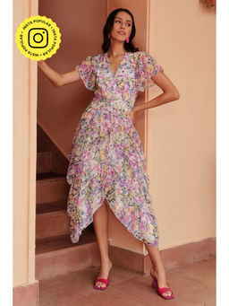 BOHO-CHIC By Sukriti Jain - Multi Colour Pastel Dainty Floral Midi Dress