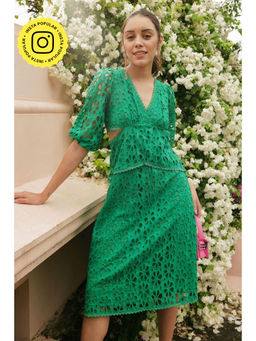 BOHO-CHIC By Sukriti Jain - Green Emerald Broderie Midi Dress
