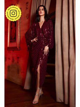 BOHO-CHIC By Sukriti Jain - Wine Draped Sequin Maxi Dress