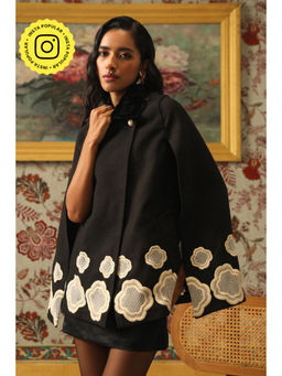 BOHO-CHIC By Sukriti Jain - Womens Boho Exclusive Honeycomb Embroidered Cape Coat