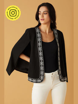 BOHO-CHIC By Sukriti Jain - Womens Cherry Blossom Embroidered Monochrome Cape