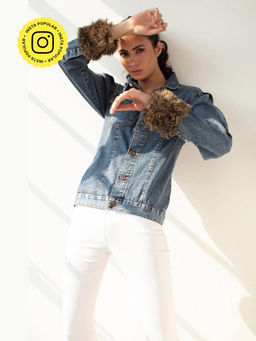 BOHO-CHIC By Sukriti Jain - Womens Fur Trimmed Denim Jacket
