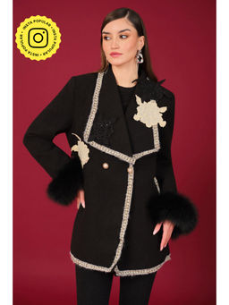 BOHO-CHIC By Sukriti Jain - Womens The Flower Applique Coat- Black