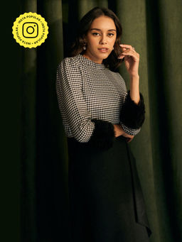 BOHO-CHIC By Sukriti Jain - Black Houndstooth Fur Trimmed Top