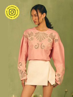 BOHO-CHIC By Sukriti Jain - Pink Flamingo Cutwork Embroidered Top