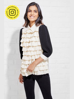 BOHO-CHIC By Sukriti Jain - Off White Beautifully Crafted Ruffled Top