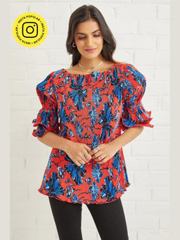 BOHO-CHIC By Sukriti Jain - Red Floral Pleated Top