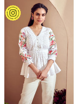 BOHO-CHIC By Sukriti Jain - White Springtime Broderie Embroidered Top